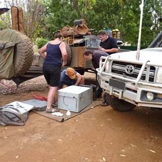 Some hasty repairs on John and Suzes fridge - Drysdale Station