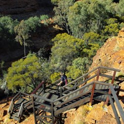 staircase down to the sheltered valley with lush vegetation...the 'Garden of Eden'