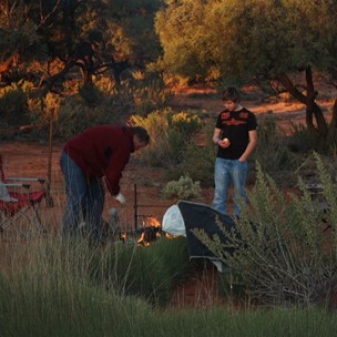 Getting the fire and dinner organised