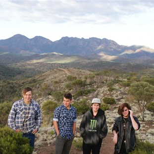 The CP, Jackabags, JB and Justin at a scenic lookout in the Flinders