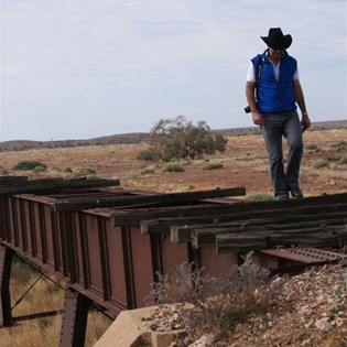 Pete on the bridge at Anna Creek