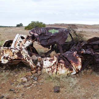 The wreck of "Fred's" old Holden at the Algebuckina Rail bridge 