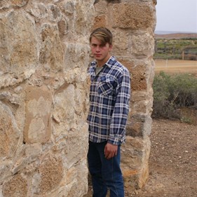 The Crown Prince checking out the smithy's shed - Dalhousie ruins