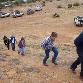 Climbing up the embankement at Algebuckina Bridge