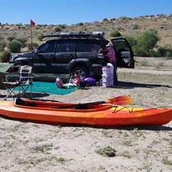 Camp set up and Kayak ready for Eyre Creek Paddle