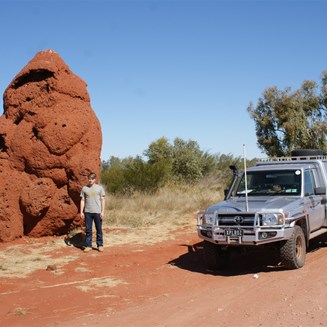 The CP and the giant termite mound - Plenty Highway NT