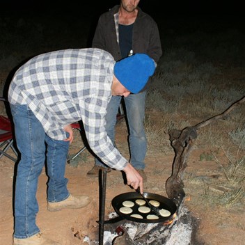 The Crown Prince doing his pancake thing (Johnno supervising)