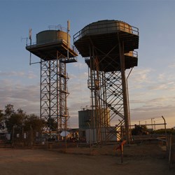The Twin water towers can be seen a long way off