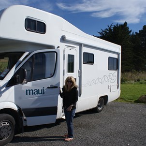 Vik and our Maui "Barbie-Bus" camper