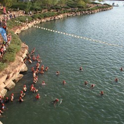 My view of swim starts from pedesrtian walkbridge