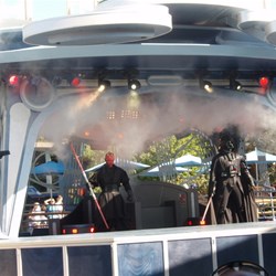 Darth Vader arrives - smoke and spaceship rises up out of stage!