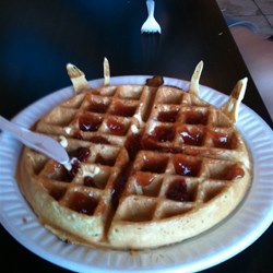 Breafast waffle on a paper dinner plate