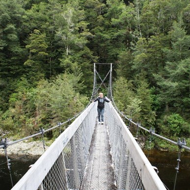 The suspension bridge for the hike trail to Big River
