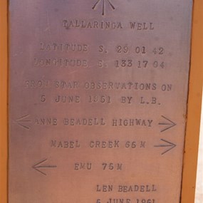 Tallaringa Well Beadell Plaque