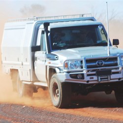 The mighty Tuck Truck kicking up dust on the Emu airstrip