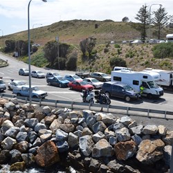 Vehicles waiting to be loaded on the ferry 