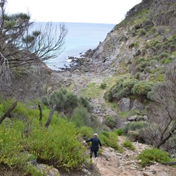 On our way down the steep and rocky slope on Harveys Return Hike 