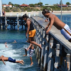 Jumping in style from the Moonta Bay Jetty
