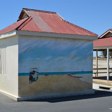 Local artwork on one of the old sheds at Moonta May