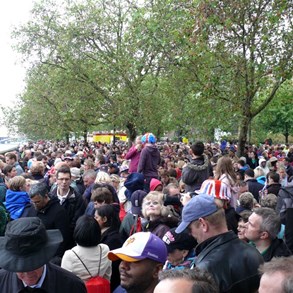 Part of the crowd lining the Thames