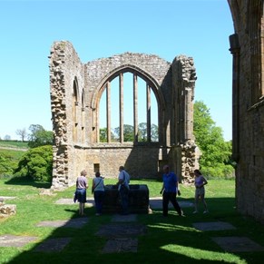 Remains of Egglestone Abbey, with ancient graves