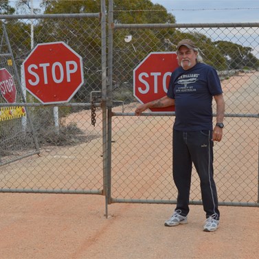 All access into and out of Maralinga is through this locked gate