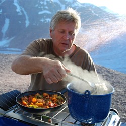 Master Chef "Bear-bait" Kennedy at work in the worlds most picturesque kitchen