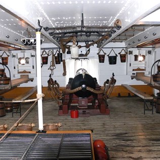 Benches where the crew ate between the guns