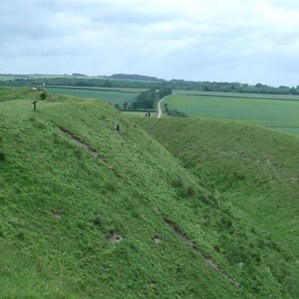The huge ditch and wall defensive works that surround Old Sarum