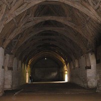 Inside the tithe barn with its wonderful roof timbers