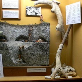 Museum exhibit - flint mine and digging tools of antler and horn