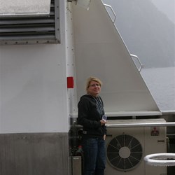 Vik sheltering from the rain on the top deck