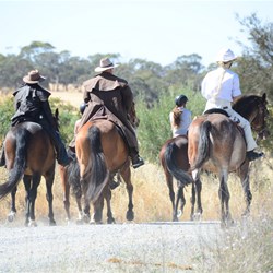 The riders setting off for Rhynie
