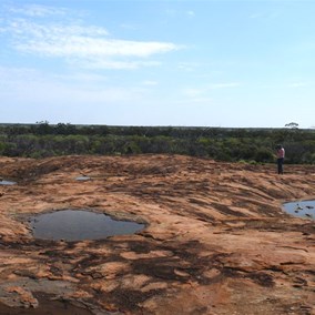 Pools of water dot the rock at Camel Soak
