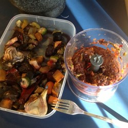 Roasted vegies pureed for steak sauce