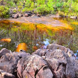 colours in the water below the falls