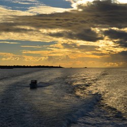 view from the stern of the ferry