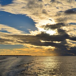 view from the stern of the ferry