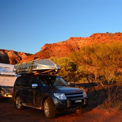our campsite with suns first rays on the range behind
