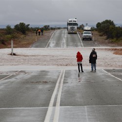 Deep and fast flowing water at the Brachina Overflow