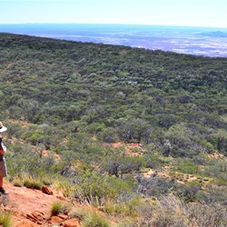 enjoying the great views from a rock ledge not far from the summit