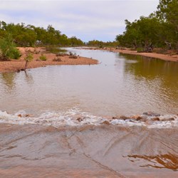 crossing one of the creek floodways, view out my side window.