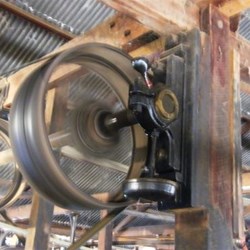 From steam driven motors, the wheels whirl