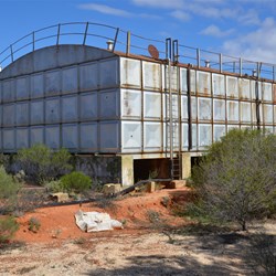 One of the large water tanks at Maralinga