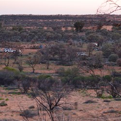 Looking down to our camp from on top of a dune 