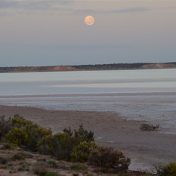 The moon setting next morning over Lake Hart