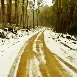 Nunniong Road carpeted in snow