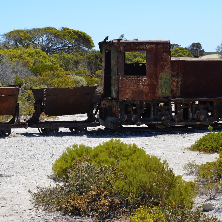 This old rusting train was used to haul Gypsum from Inneston to Stenhouse Bay