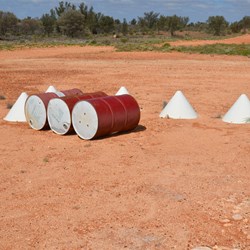 Old fuel drums at Rodinia Airstrip