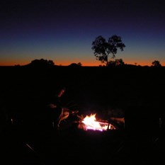 Taking refuge from the wind by the fire.